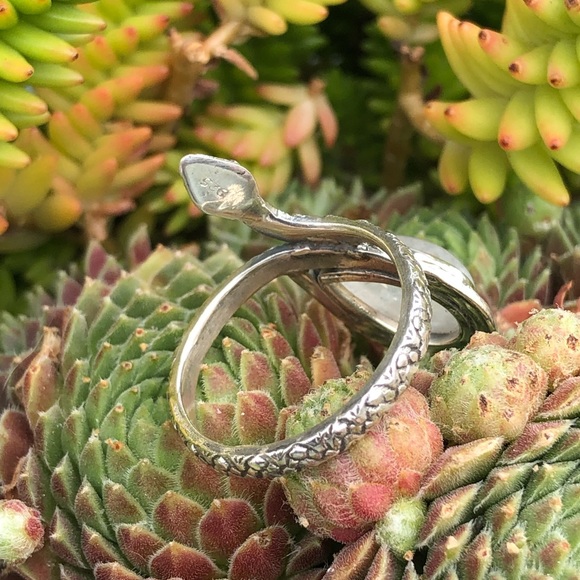 Moonstone Snake Sterling Silver Ring Sz 9 - Picture 6 of 7